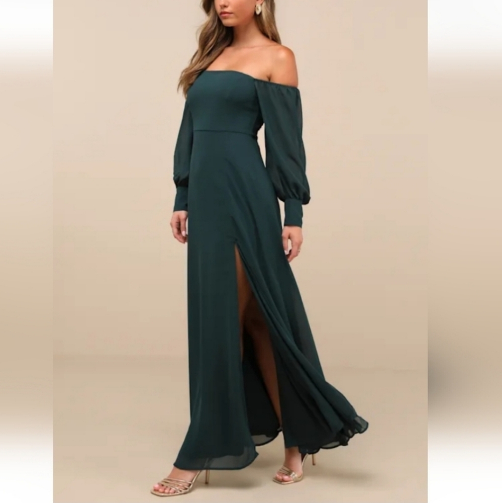 Lulus NWT Feel the Romance Emerald Green Off-the-Shoulder Maxi Dress Size 3X